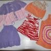 Knitted/crochet lot - 
purple and pink sweater approx. size 18M-2T, three tank tops approx. size 9m-2T (these have a wide size 